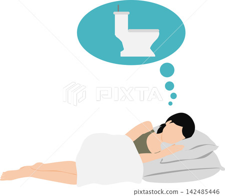 一幅描繪女性夜間感到尿急的插圖。 142485446