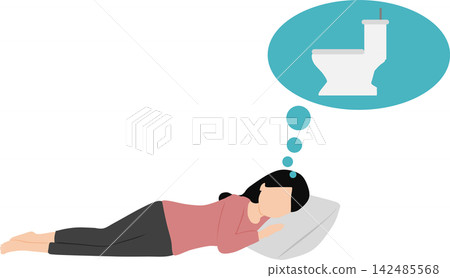 An illustration of a woman feeling the urge to urinate at night. An illustration of a woman feeling the urge to urinate at night. 142485568