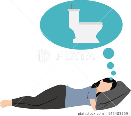 An illustration of a woman feeling the urge to urinate at night. An illustration of a woman feeling the urge to urinate at night. 142485569