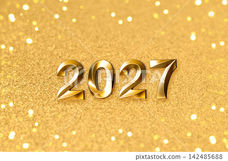Golden 2027 new year celebration background with glitter and festive number design Golden 2027 new year celebration background with glitter and festive number design 142485688