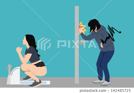 一幅女性上廁所的插圖 142485725