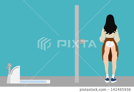 一幅插圖,描繪了一位裙子塞進褲子裡的女性。 一幅插圖,描繪了一位裙子塞進褲子裡的女性。 142485936