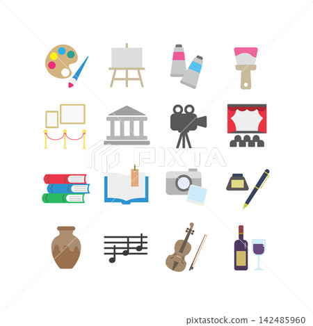 Culture Day - Hobby Vector Illustration Set: Art, Reading, Music Culture Day - Hobby Vector Illustration Set: Art, Reading, Music 142485960