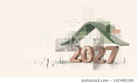 Year 2027 concept with a stylized house roof Year 2027 concept with a stylized house roof 142486166