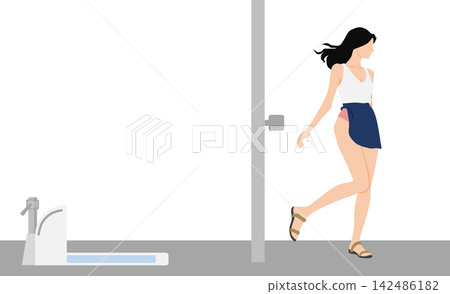 An illustration of a woman whose skirt is tucked into her pants. 142486182