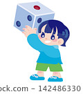 Illustration of a child holding a large die 142486330