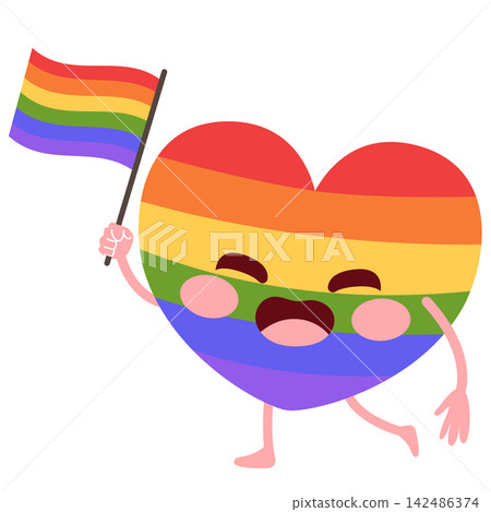 Cute LGBTQ Heart Holding Rainbow Flag Cute LGBTQ Heart Holding Rainbow Flag 142486374