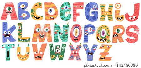 Halloween Alphabet Set with Cute Monster Letters Halloween Alphabet Set with Cute Monster Letters 142486389