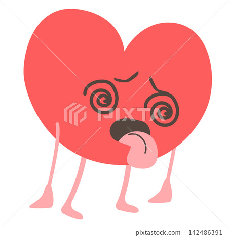 Exhausted Cartoon Heart Character Mascot Exhausted Cartoon Heart Character Mascot 142486391