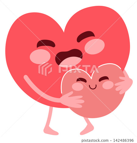 Cute Heart Character Hugging Small Pink Heart Love and Affection Concept Cute Heart Character Hugging Small Pink Heart Love and Affection Concept 142486396