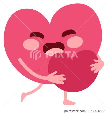 Happy Heart Character Hugging Plush Heart Cute Love and Comfort Concept Happy Heart Character Hugging Plush Heart Cute Love and Comfort Concept 142486433