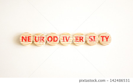 Neurodiversity word symbol. Concept word Neurodiversity on beautiful wooden circles. Beautiful white background. Business science biological medical neurodiversity word concept. Copy space. Neurodiversity word symbol. Concept word Neurodiversity on beautiful wooden circles. Beautiful white background. Business science biological medical neurodiversity word concept. Copy space. 142486531