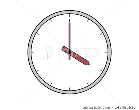 An illustration icon of an analog clock showing 4 o'clock. 142486636