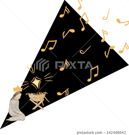 Delicate watercolor music notes in warm golden tones, painted with soft texture and gentle flow. This hand-painted clip art adds a festive, joyful atmosphere, perfect for Christmas projects 142486642