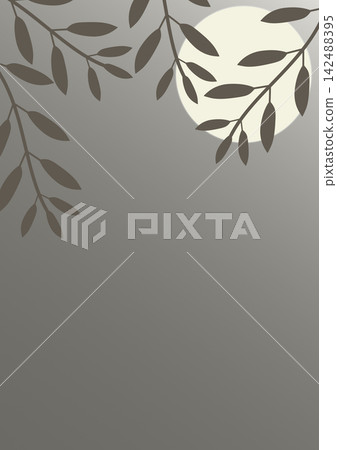 Muted abstract moon and leafy branches poster background with soft gradient Muted abstract moon and leafy branches poster background with soft gradient 142488395