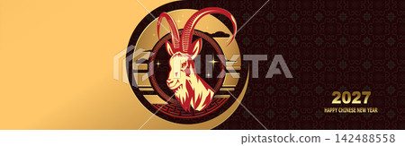 Chinese New Year 2027. Illustration of a goat silhouette in a round frame Chinese New Year 2027. Illustration of a goat silhouette in a round frame 142488558