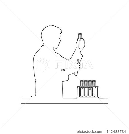 scientist outline working with test tubes in laboratory science research and chemistry experiment concept on white background scientist outline working with test tubes in laboratory science research and chemistry experiment concept on white background 142488784