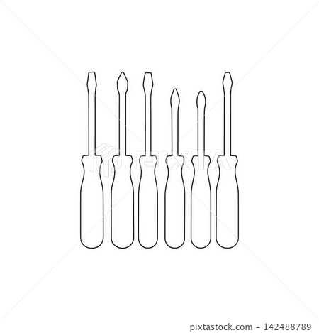 screwdriver set outline isolated on white background screwdriver set outline isolated on white background 142488789