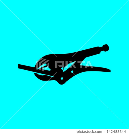 Locking pliers silhouette icon on cyan background for industrial metalwork and clamping. Locking pliers silhouette icon on cyan background for industrial metalwork and clamping. 142488844