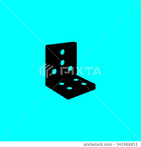 Metal angle bracket fastener black silhouette icon on turquoise background for construction and furniture assembly hardware. Metal angle bracket fastener black silhouette icon on turquoise background for construction and furniture assembly hardware. 142488851