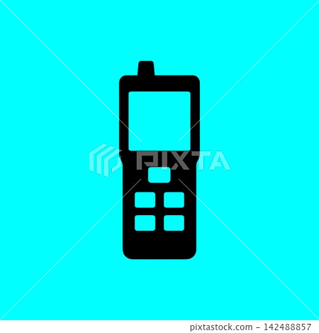 Mobile phone handset icon black silhouette on turquoise background for communication devices user interface design. 142488857