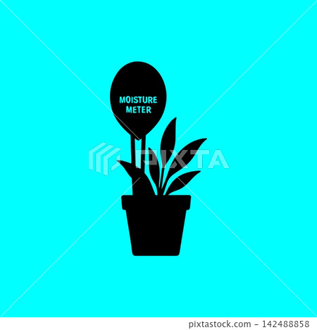 Moisture meter inside potted plant silhouette icon for indoor gardening. 142488858