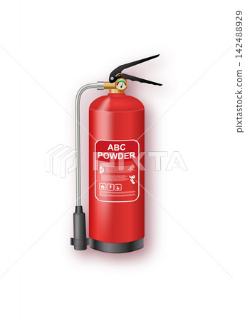 ABC Dry Powder Fire Extinguisher Realistic Safety Equipment. Essential firefighting tools and emergency protection gear shown in detailed vector format. ABC Dry Powder Fire Extinguisher Realistic Safety Equipment. Essential firefighting tools and emergency protection gear shown in detailed vector format. 142488929