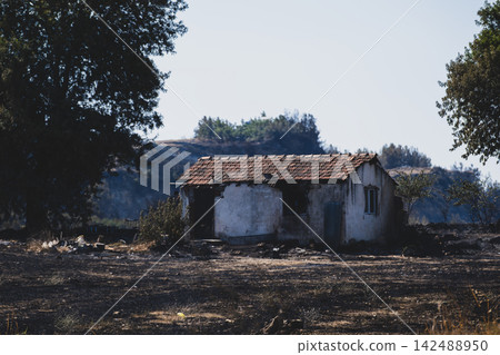 Burned House Surrounded by Wildfire Damage. Burned House Surrounded by Wildfire Damage. 142488950