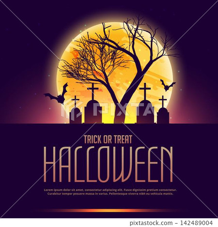 halloween poster with grave and tree halloween poster with grave and tree 142489004