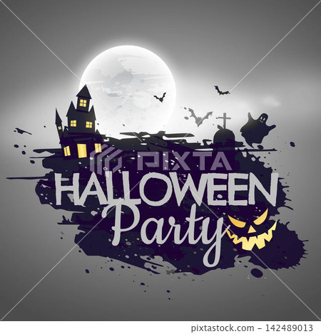 halloween party background with castle and moon halloween party background with castle and moon 142489013