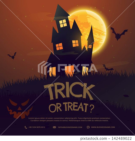 scary halloween house with moon and flying bats scary halloween house with moon and flying bats 142489022
