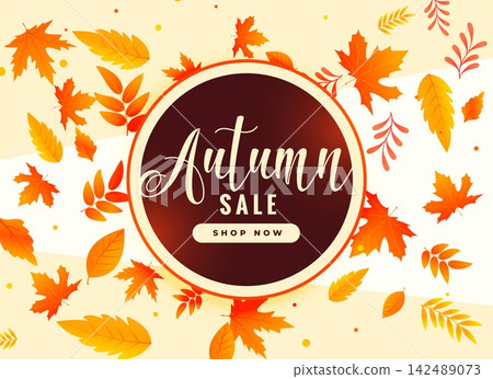 autumn leaves background with sale and promotional details 142489073