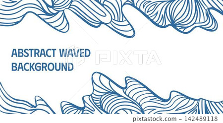 Abstract decorative background featuring flowing wavy organic shapes and intricate linear patterns in blue and white. Good for posters, presentations, packaging, textiles and contemporary graphics. Abstract decorative background featuring flowing wavy organic shapes and intricate linear patterns in blue and white. Good for posters, presentations, packaging, textiles and contemporary graphics. 142489118