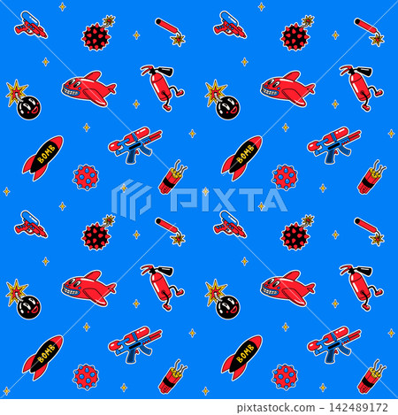 Seamless funky with planes, rockets and bombs Seamless funky with planes, rockets and bombs 142489172