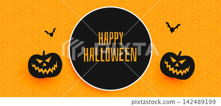 happy halloween banner design with pumpkin and flying bats happy halloween banner design with pumpkin and flying bats 142489199