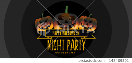 three smiling halloween pumpkin party banner design three smiling halloween pumpkin party banner design 142489201
