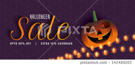 creative halloween sale banner with pumpkin and light decoration creative halloween sale banner with pumpkin and light decoration 142489205