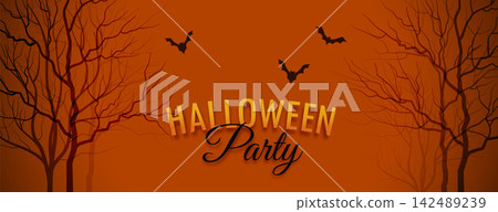 halloween party banner with tree and bats halloween party banner with tree and bats 142489239