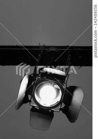 Ceiling Spotlight With Barn Doors Lower Point Of View Grayscale Stock Photo Ceiling Spotlight With Barn Doors Lower Point Of View Grayscale Stock Photo 142489356