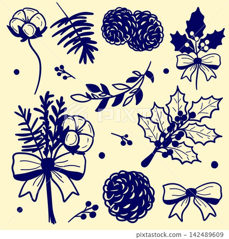 Christmas Floral Pattern with Bows and Holly Christmas Floral Pattern with Bows and Holly 142489609
