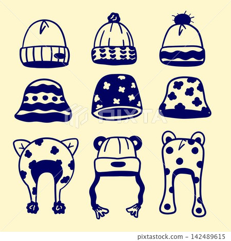 Cute Winter Hats Doodle Set Cute Winter Hats Doodle Set 142489615
