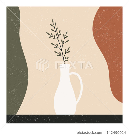 Boho Wall Art with White Vase and Botanical Branch, Vector Illustration. Abstract Wall Art. Minimalist Wall Art Print. Mid Century Modern Poster. Scandinavian Home Decor Boho Wall Art with White Vase and Botanical Branch, Vector Illustration. Abstract Wall Art. Minimalist Wall Art Print. Mid Century Modern Poster. Scandinavian Home Decor 142490024
