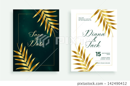 stylish golden leaves premium wedding card invitation design stylish golden leaves premium wedding card invitation design 142490412
