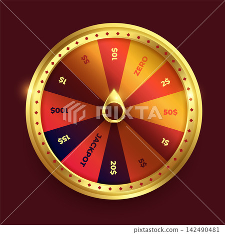 spinning fortune wheel in shine golden color spinning fortune wheel in shine golden color 142490481