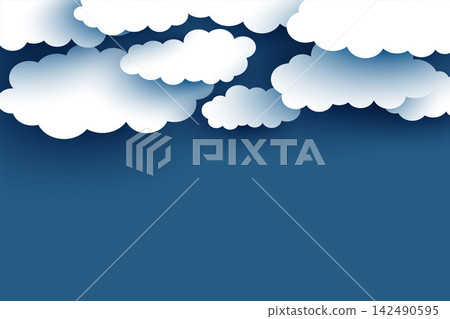 white clouds on blue flat background design 142490595