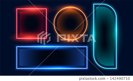 set of geometric neon empty frame banners set set of geometric neon empty frame banners set 142490710