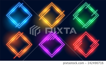 colorful rhombus or diamond shape neon frames set 142490716