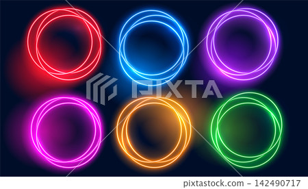 set of colorful neon circle glowing frames set of colorful neon circle glowing frames 142490717