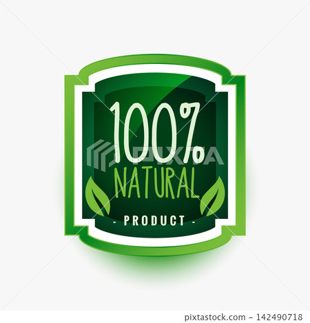 100% natural organic product green label or sticker design 142490718