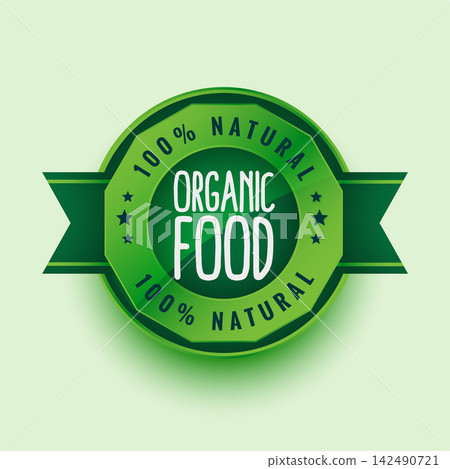 100% natural organic product green label or sticker design 142490721